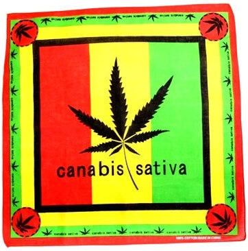 Black Leaf Print on Rasta Bandana