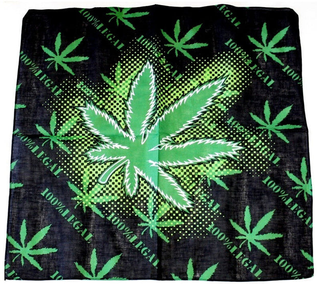 100% Legal Large Leaf Print on Black Bandana