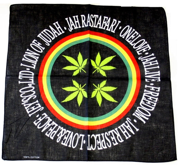 Rasta & Leaf Print on Black Bandana