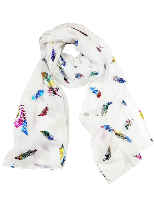 Scarf with Rainbow Foil Feathers