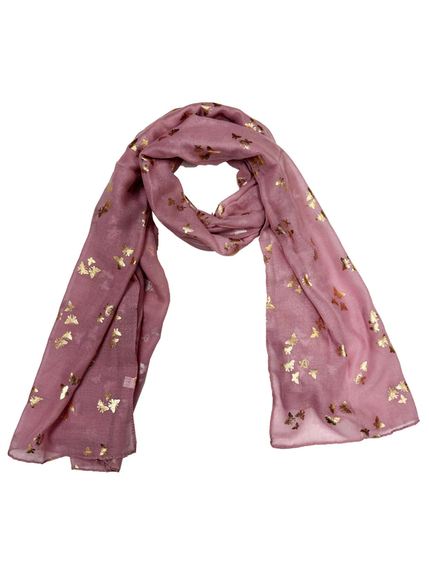 Scarf with Tiny Gold Foil Butterflies