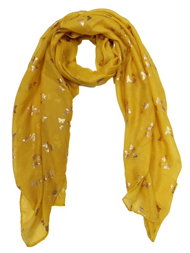 Scarf with Tiny Gold Foil Butterflies