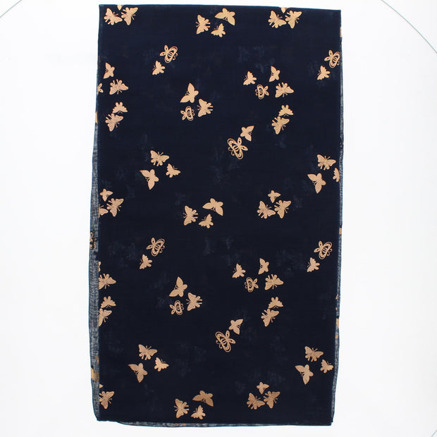 Scarf with Tiny Gold Foil Butterflies