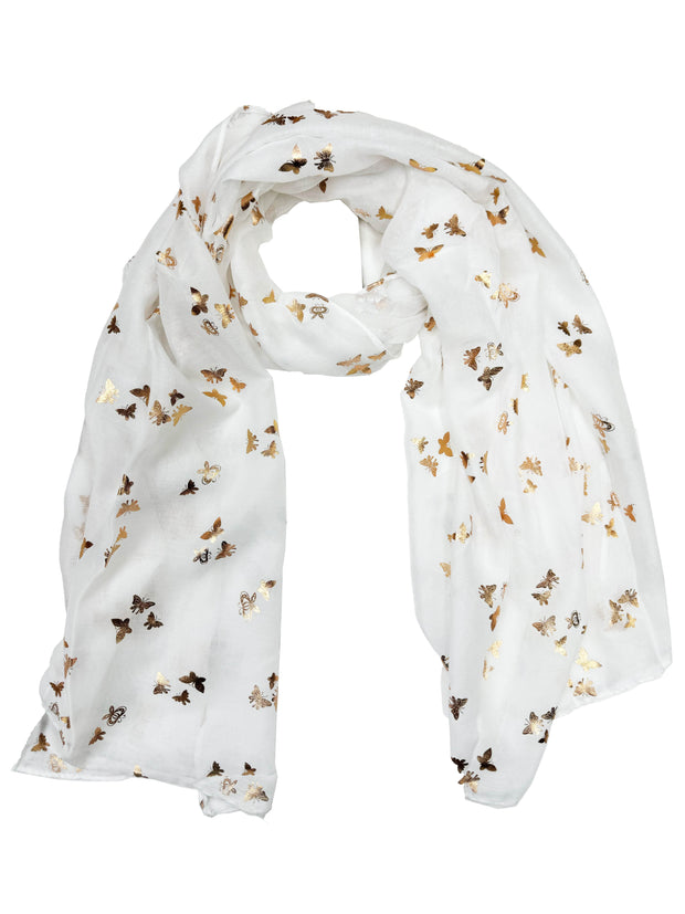 Scarf with Tiny Gold Foil Butterflies