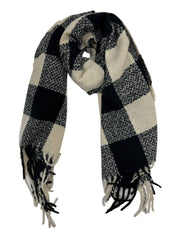 Fluffy Multicoloured Checkered Winter Scarf with Tassels