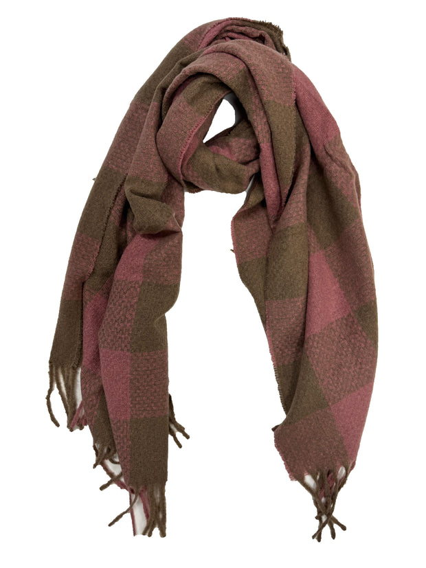 Fluffy Multicoloured Checkered Winter Scarf with Tassels