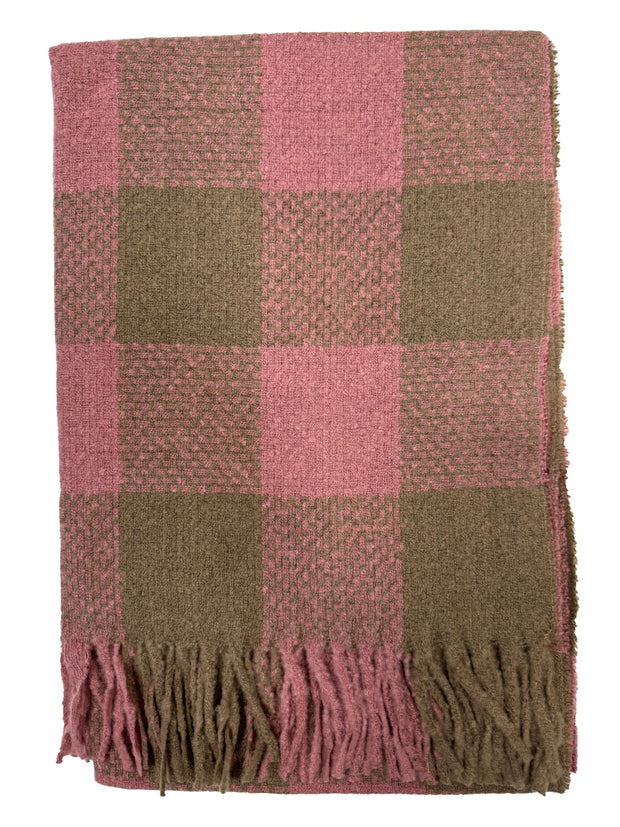 Fluffy Multicoloured Checkered Winter Scarf with Tassels