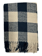 Fluffy Multicoloured Checkered Winter Scarf with Tassels