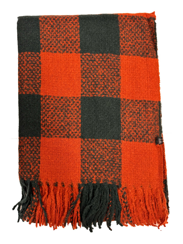 Fluffy Multicoloured Checkered Winter Scarf with Tassels