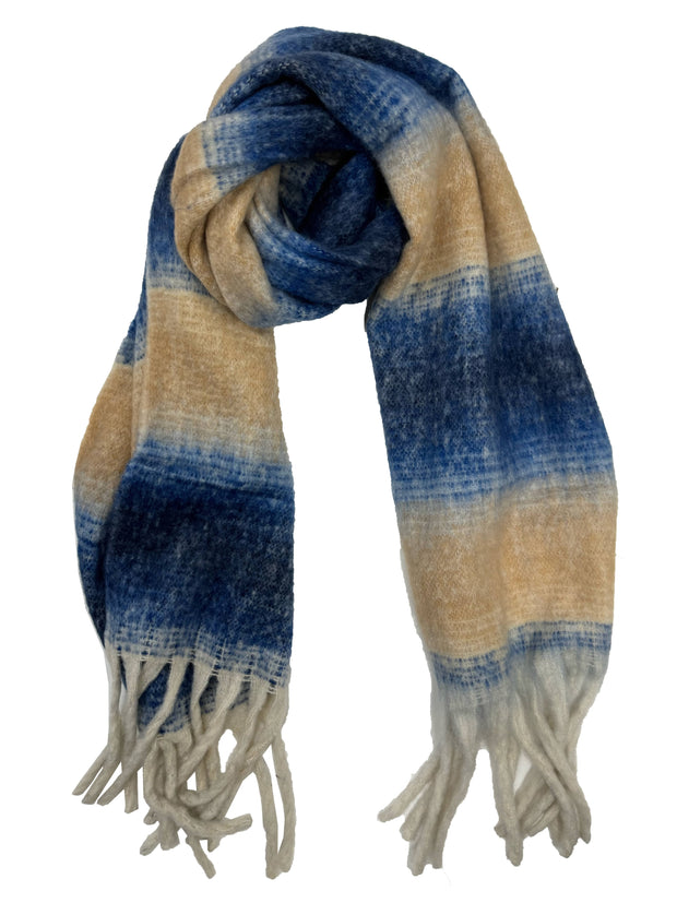 Fluffy Multicoloured Striped Winter Scarf with Tassels