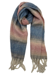 Fluffy Multicoloured Striped Winter Scarf with Tassels