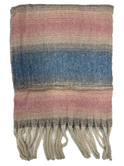 Fluffy Multicoloured Striped Winter Scarf with Tassels