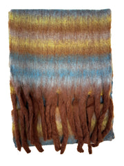 Fluffy Multicoloured Striped Winter Scarf with Tassels