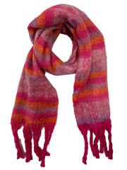 Fluffy Multicoloured Striped Winter Scarf with Tassels