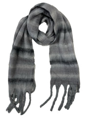 Fluffy Multicoloured Striped Winter Scarf with Tassels