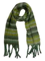 Fluffy Multicoloured Striped Winter Scarf with Tassels