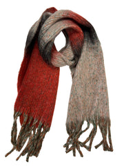 Fluffy Multicoloured Striped Winter Scarf with Tassels