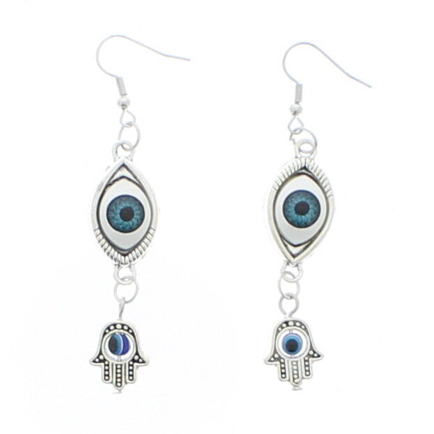 Evil Eye & Hand Drop Earrings