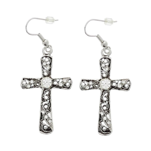 Clear Stone Cross Earrings