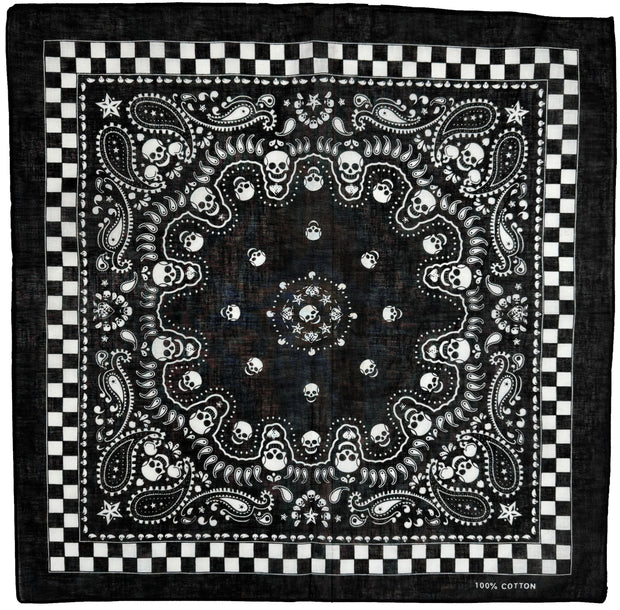 Skull & Paisley Bandana with Chessboard Border