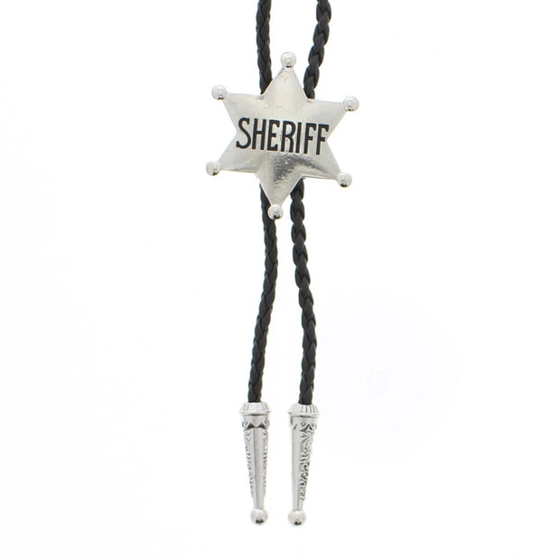 Vintage Sheriff Star PU Leather Cord Western Bolo Tie