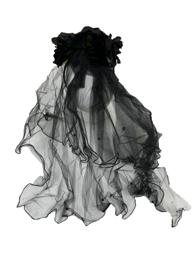 Halloween Black Rose Headband & Veil