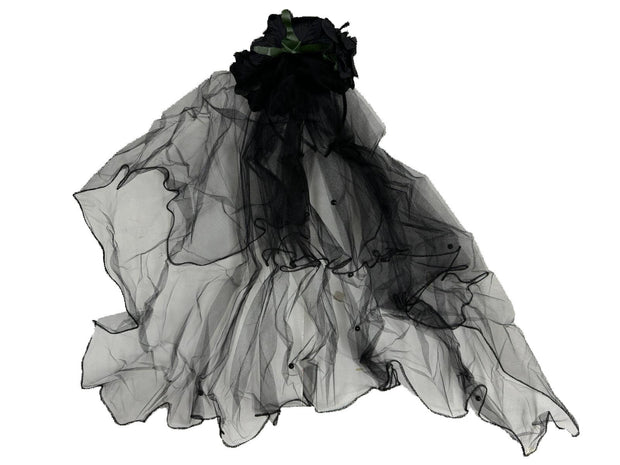 Halloween Black Rose Headband & Veil