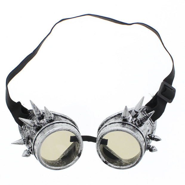 Burnished Silver Steampunk Goggles with Spikes