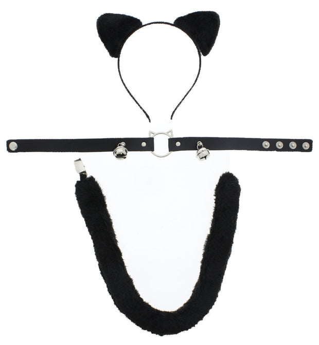 3-Piece Halloween Black Cat Set - Headband, Tail & Choker with Bells