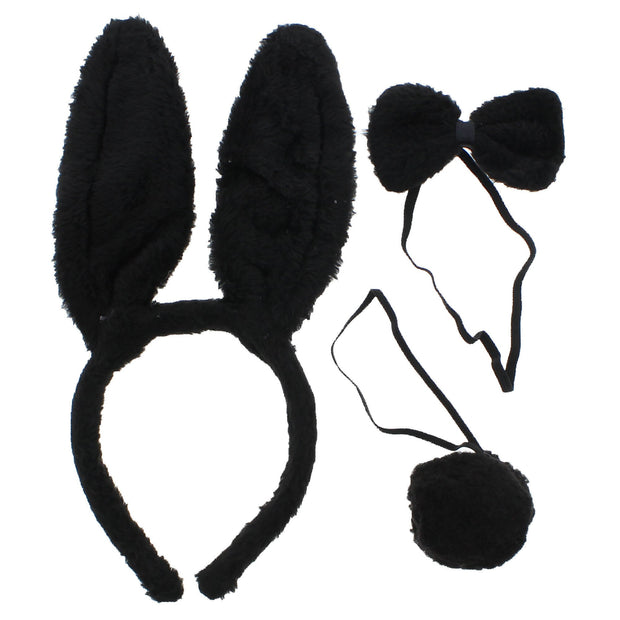 3-Piece Black Bunny Set - Headband, Tail & Bow Tie