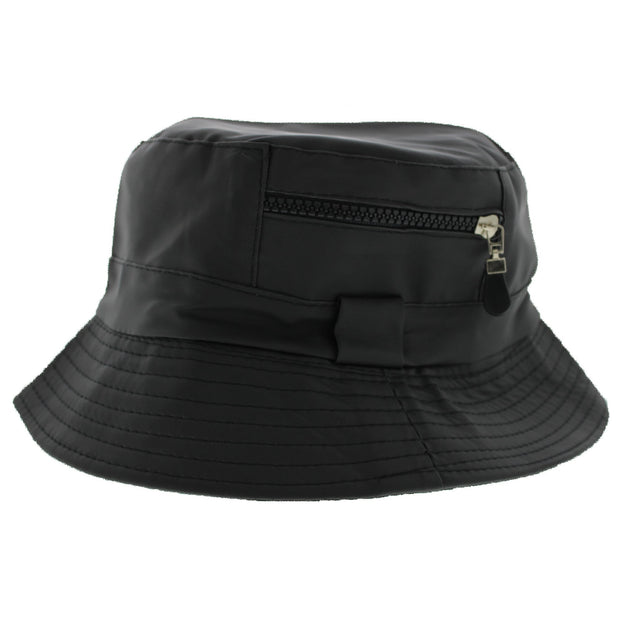 Black Waterproof Bucket Hat with Zip Pocket